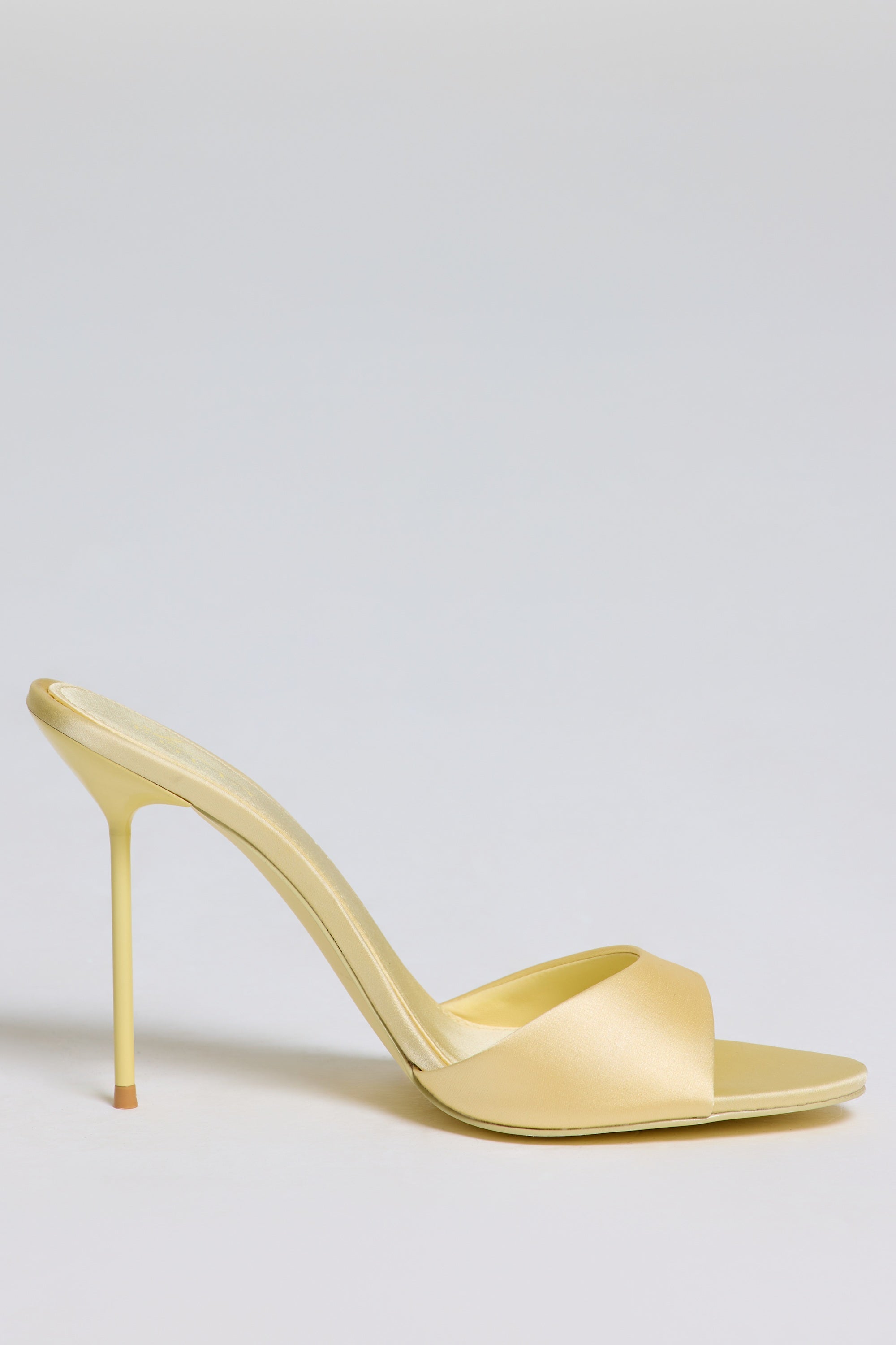 Satin Heeled Mule Sandal in Butter Yellow