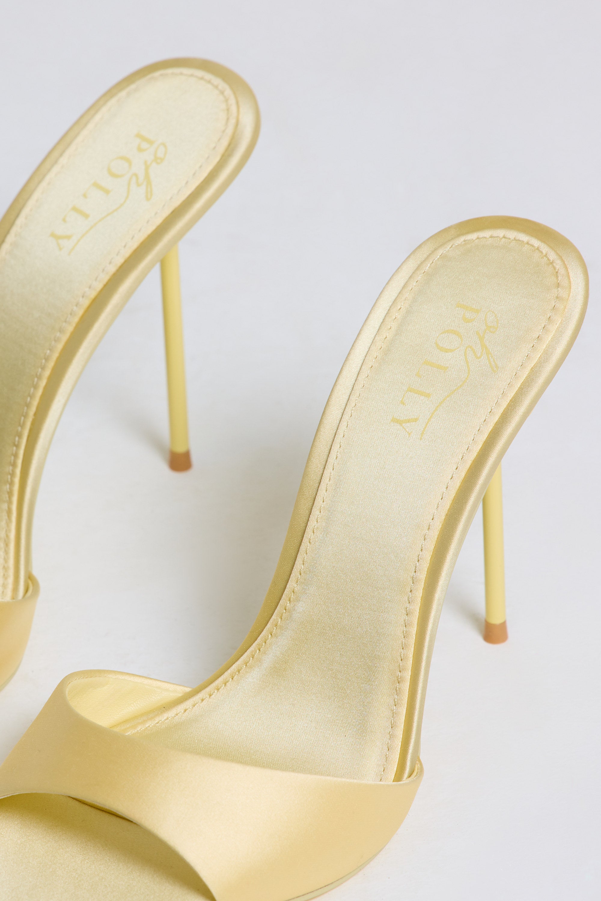 Satin Heeled Mule Sandal in Butter Yellow - 2