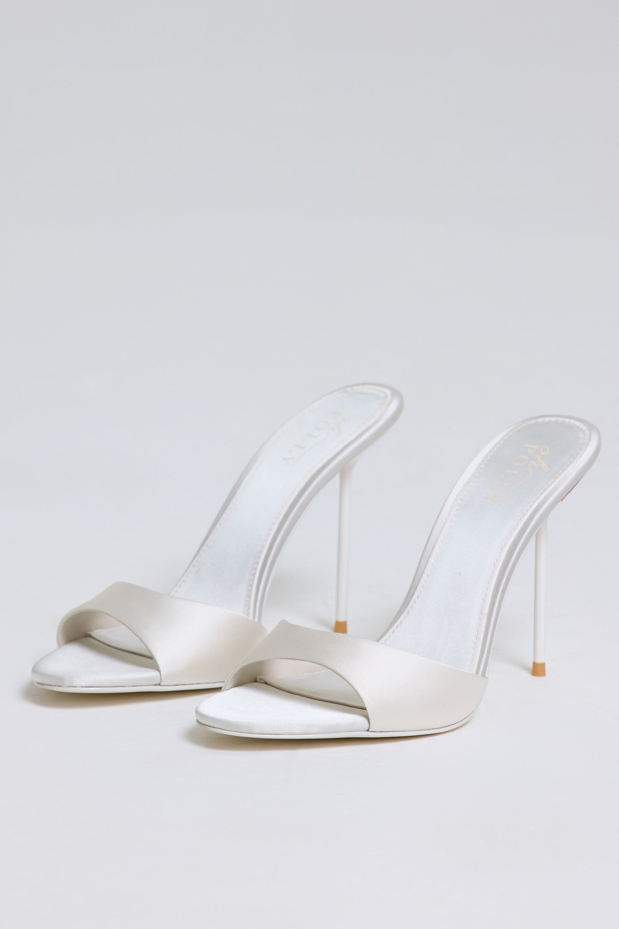 Satin Heeled Mule Sandal in Pearl White - 1