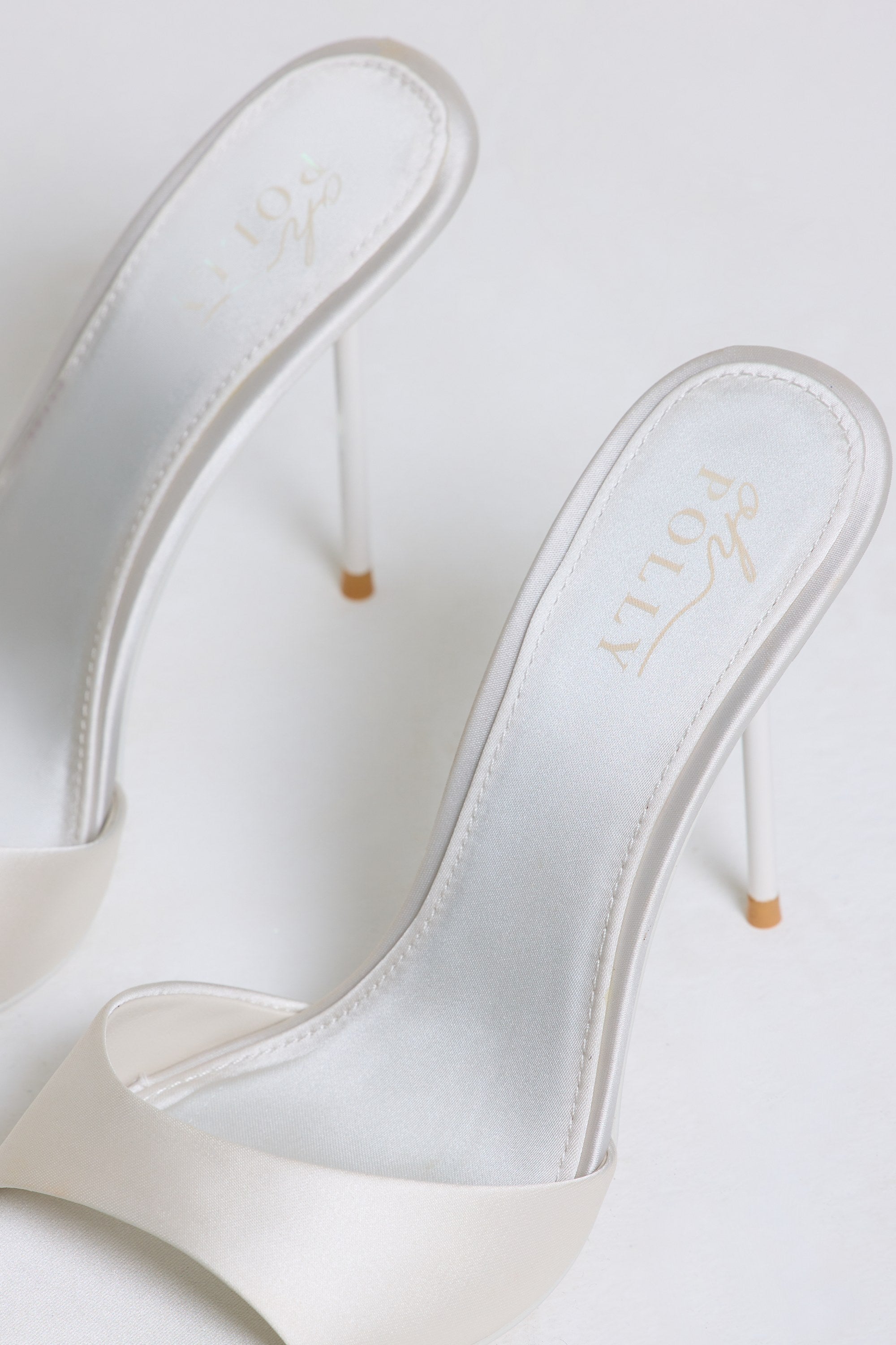Satin Heeled Mule Sandal in Pearl White - 2