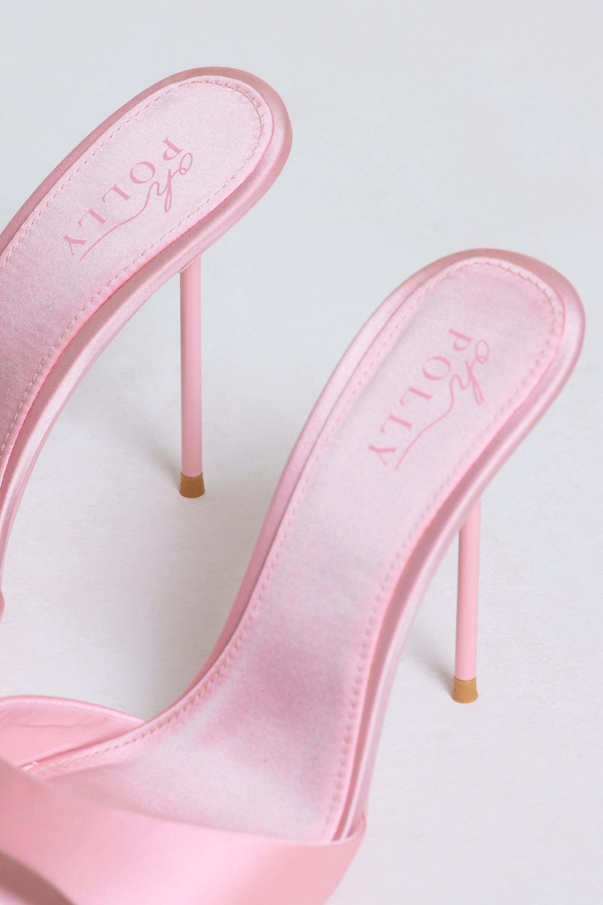 Satin Heeled Mule Sandal in Soft Pink - 2