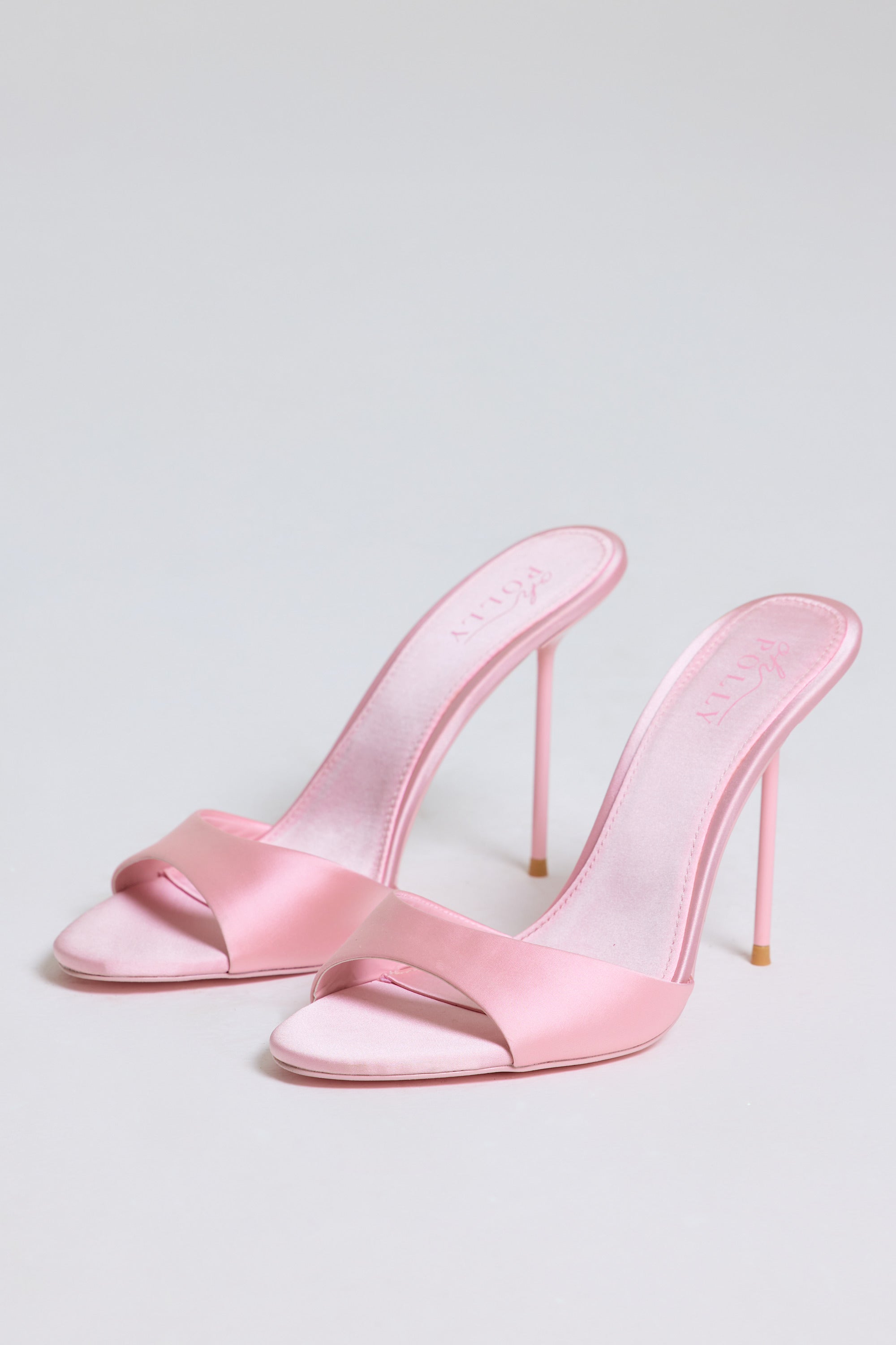 Satin Heeled Mule Sandal in Soft Pink - 1