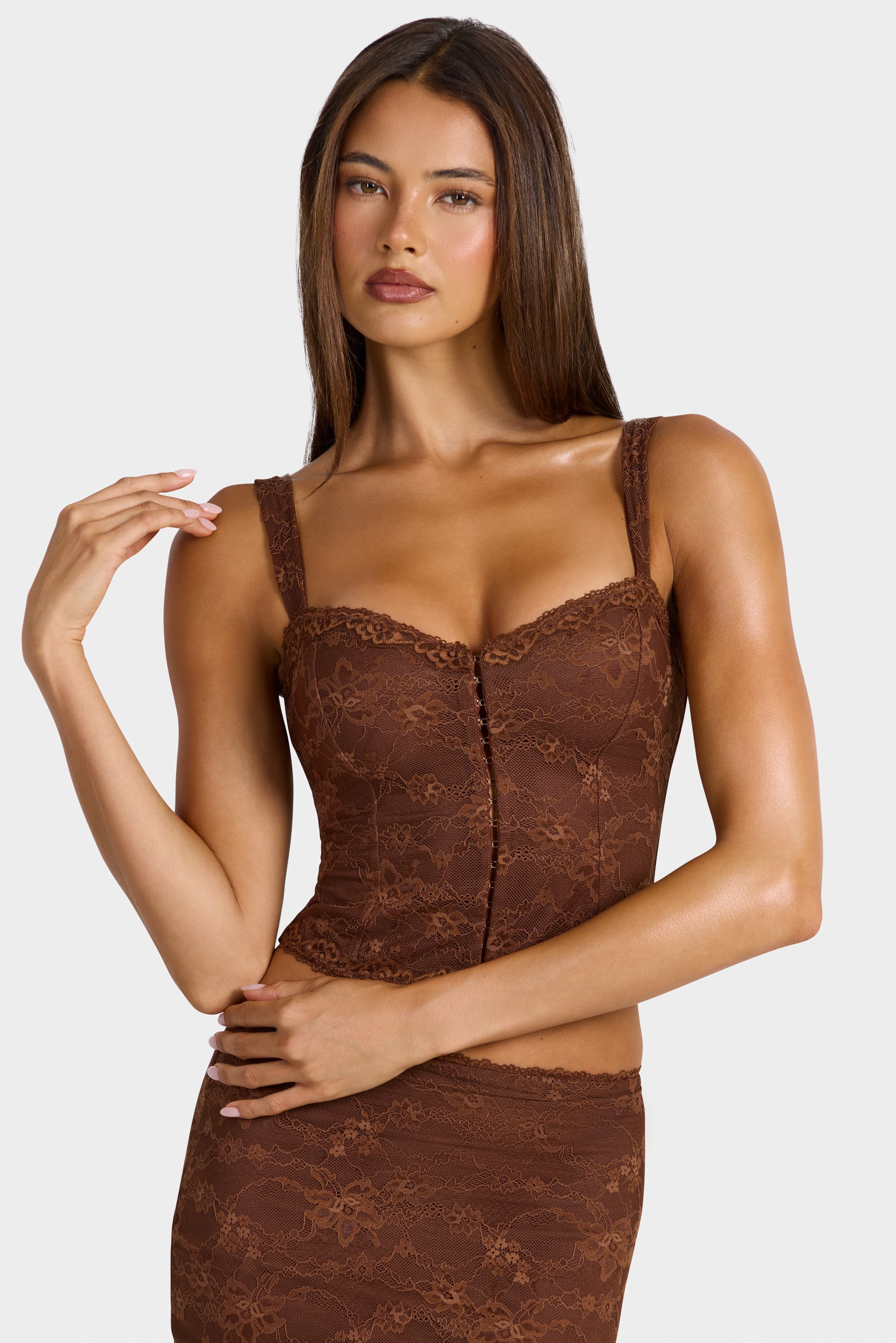 Lace Cami Top in Cocoa Brown