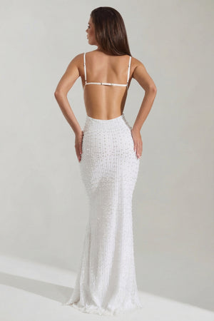 Embellished Cowl-Neck Backless Maxi Dress in White - 4 | Oh Polly Embellished Cowl-Neck Backless Maxi Dress in White - 4 | Oh Polly