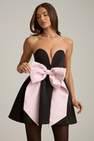 Bow-Detail Corset Mini Dress in Black