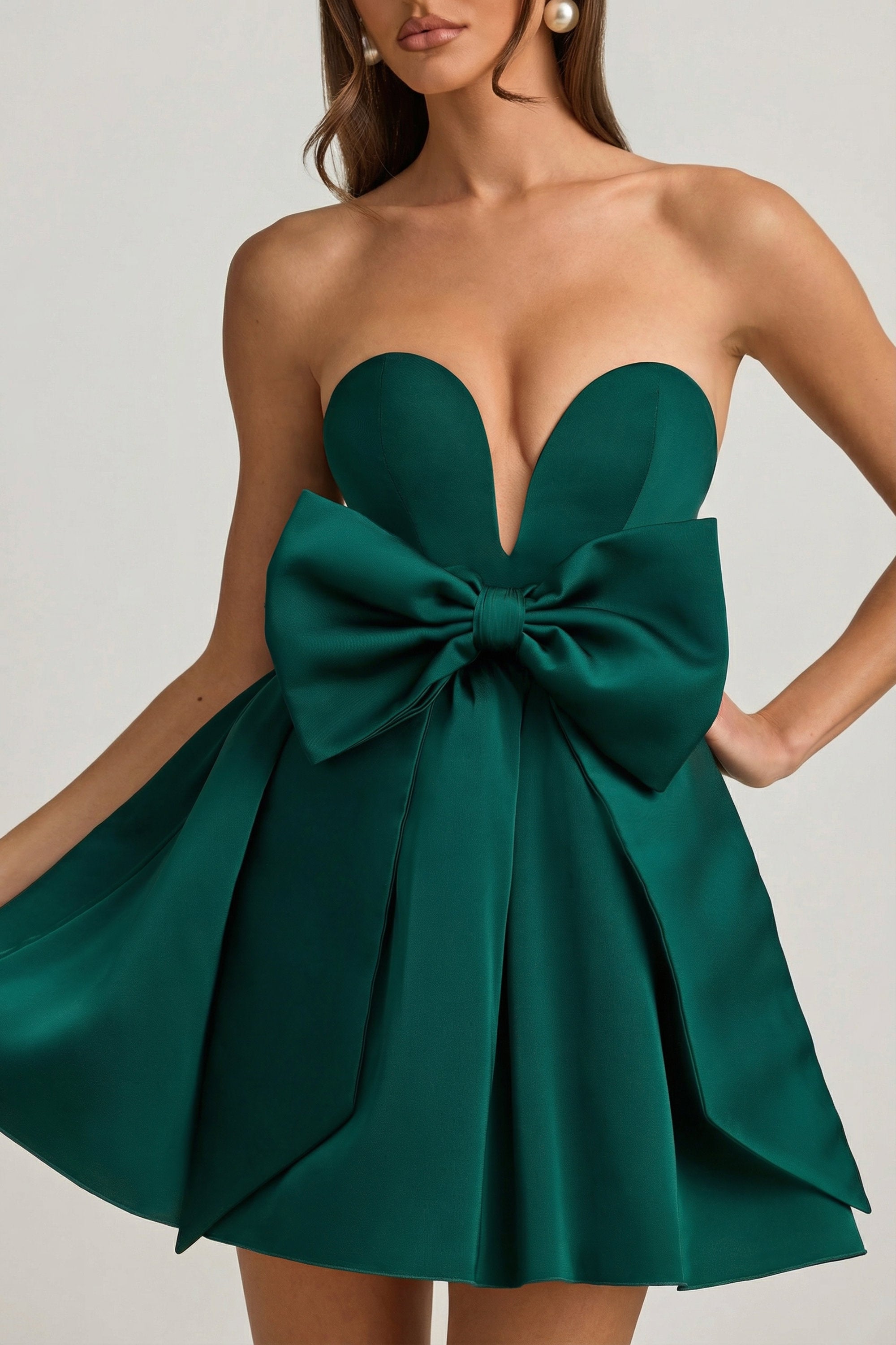 Norina Bow-Detail Corset Mini Dress in Emerald Green