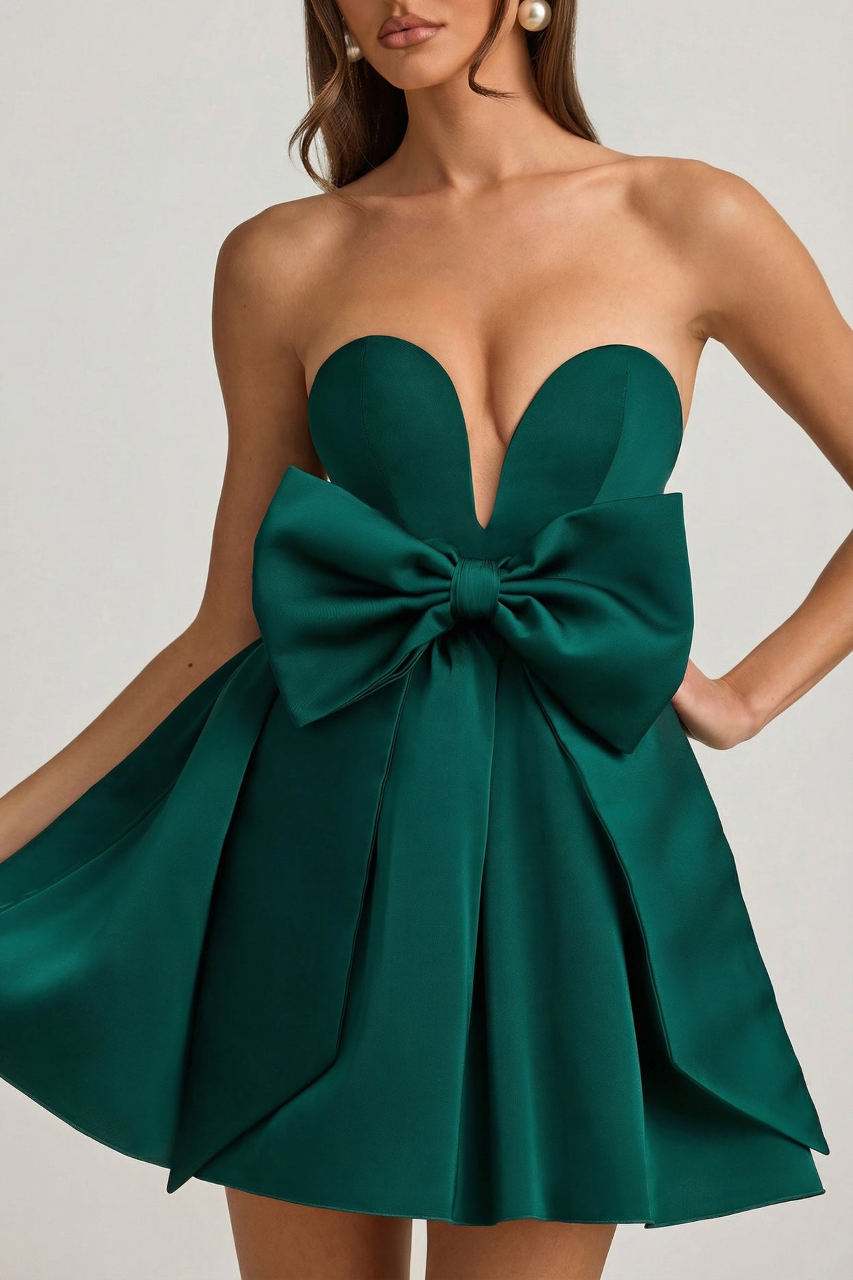 Bow-Detail Corset Mini Dress in Emerald Green - 5