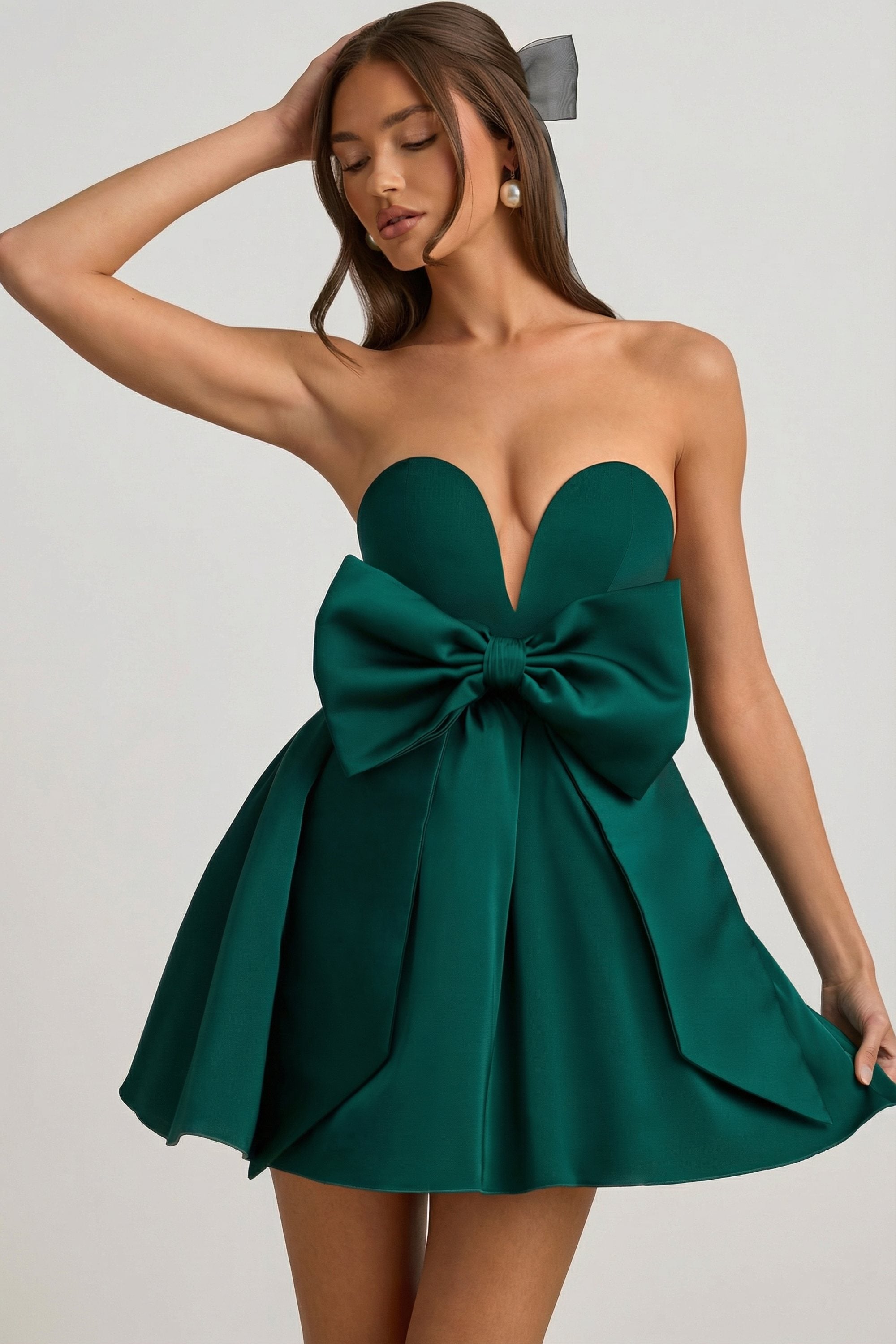 Norina Bow-Detail Corset Mini Dress in Emerald Green