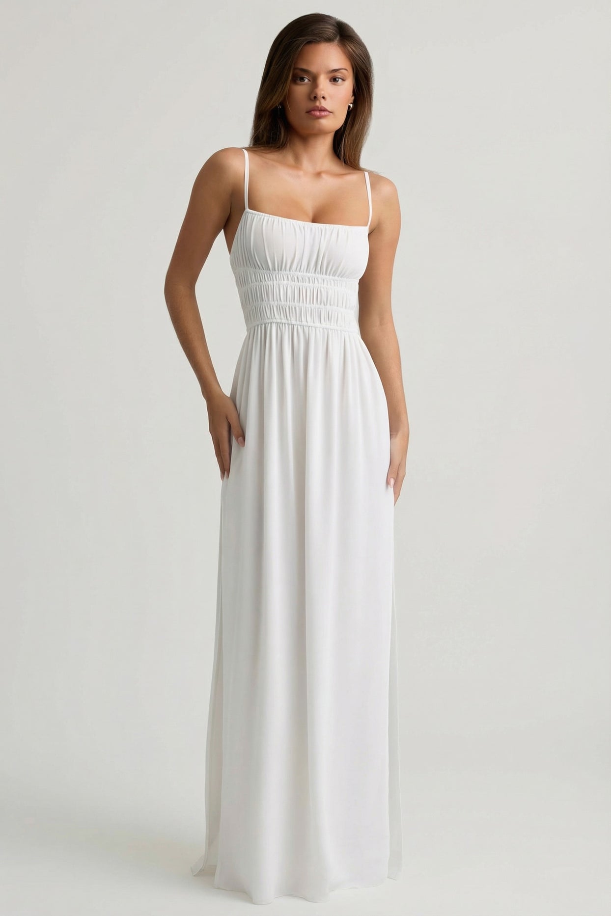 Shirred Camisole Maxi Dress in White - 7