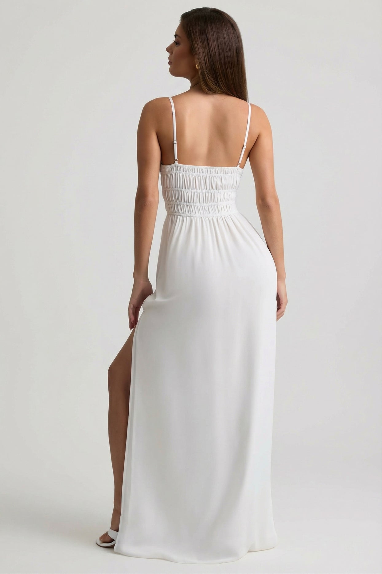 Shirred Camisole Maxi Dress in White - 5