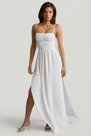 Olyssia Shirred Camisole Maxi Dress in White Olyssia Shirred Camisole Maxi Dress in White