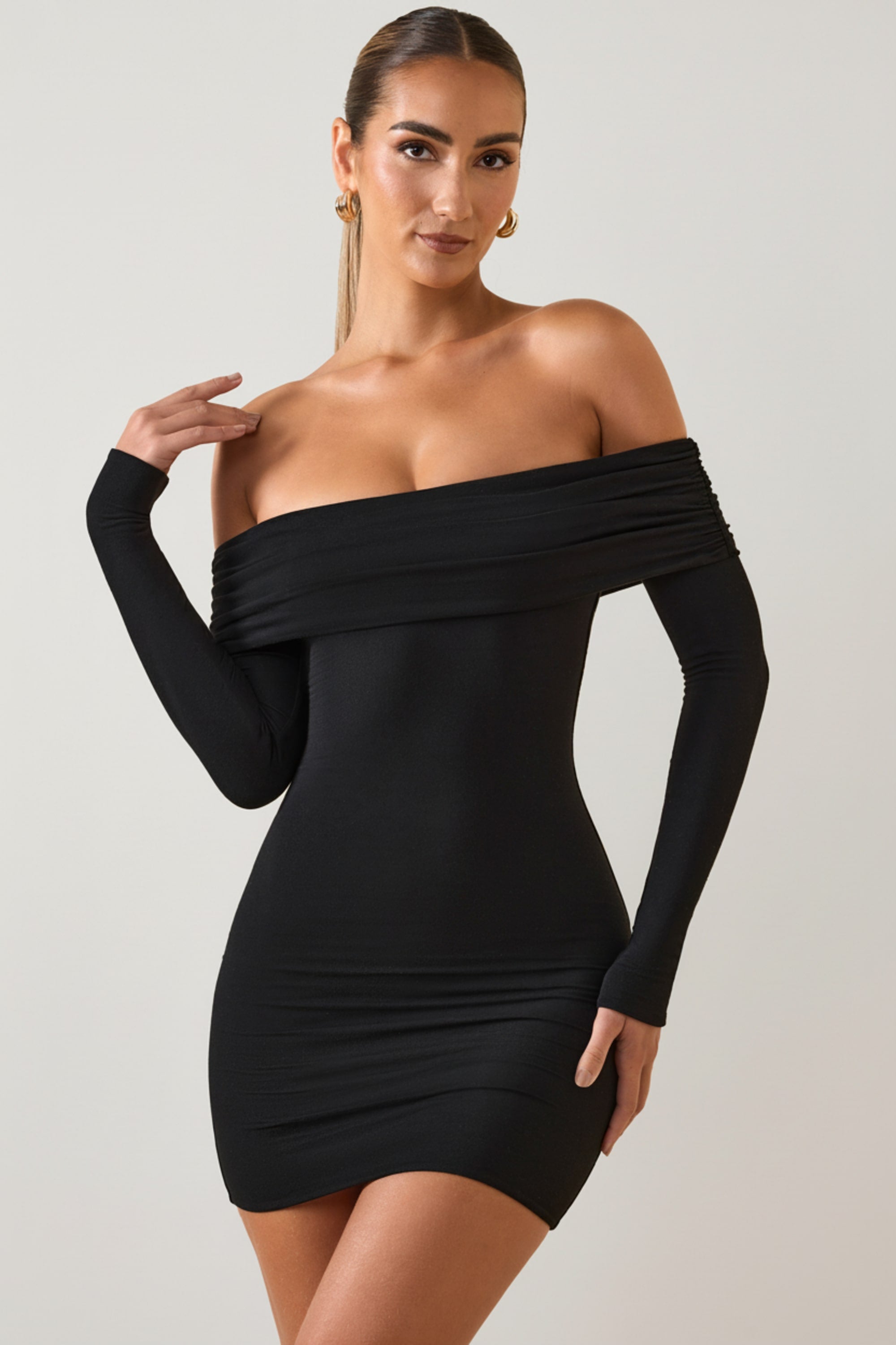 Oriana Modal Off-Shoulder Mini Dress in Black