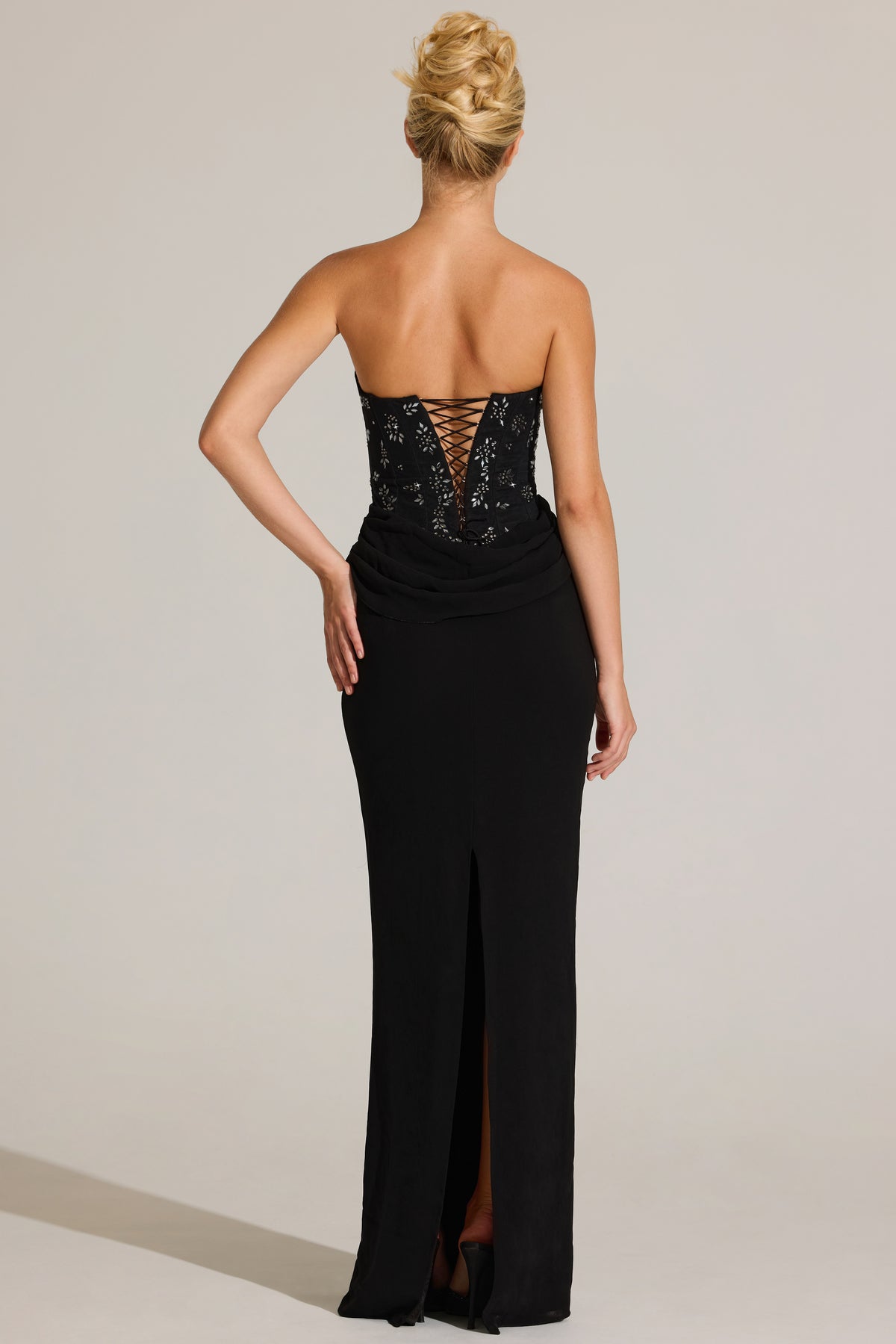 Embellished Corset Maxi Dress in Black