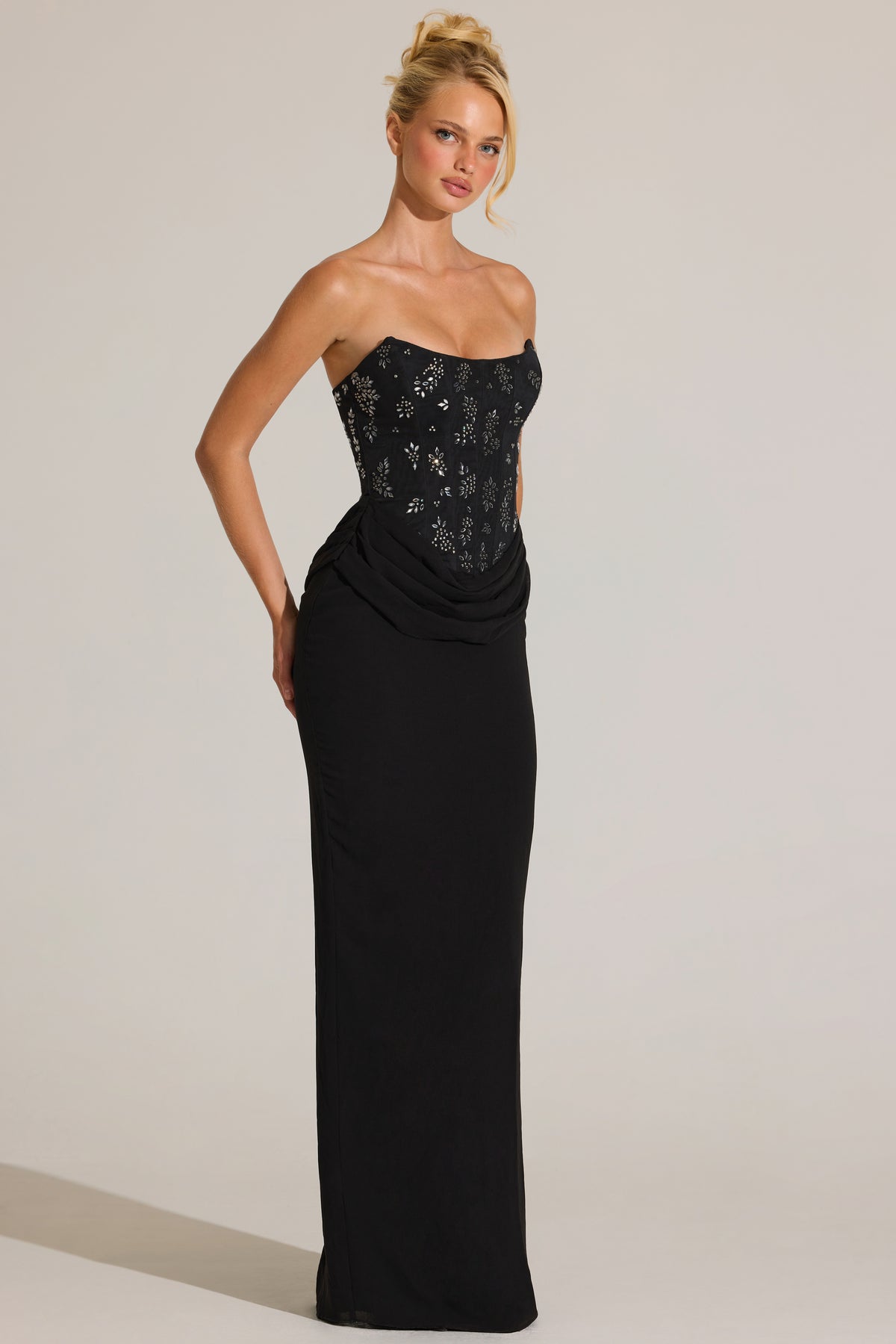 Embellished Corset Maxi Dress in Black