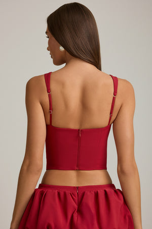 Cut-Out Bow-Detail Corset Top in True Red