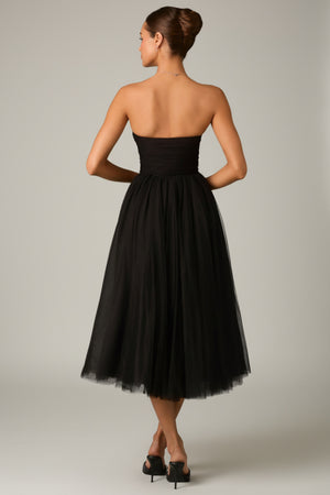 Tulle Corset Midaxi Dress in Black