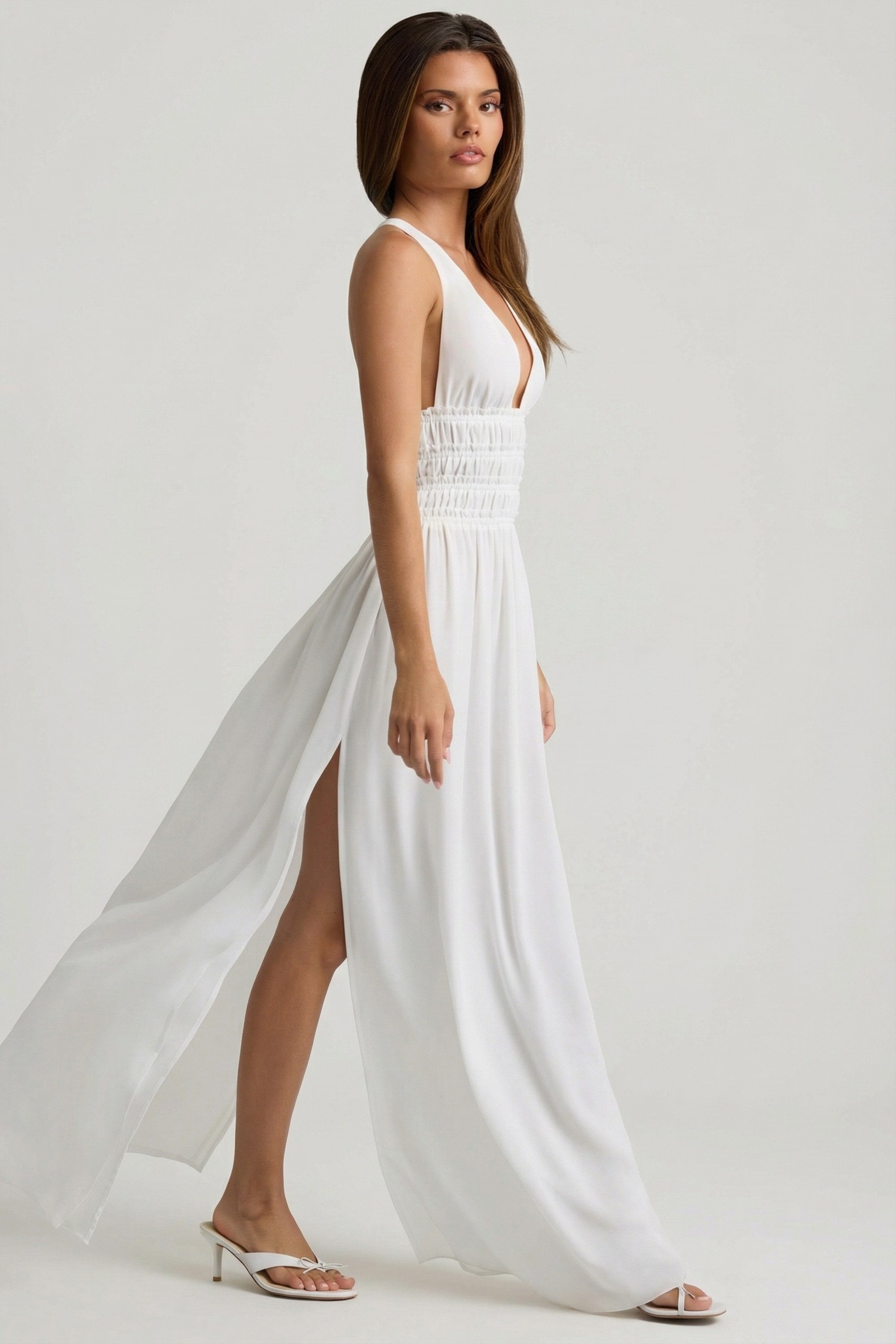 Pryana Plunge Cross-Back Maxi Dress in White | Oh Polly – Oh Polly US
