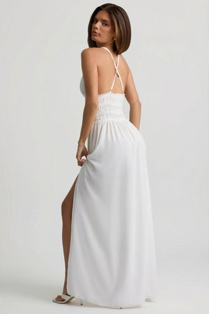 Plunge Cross-Back Maxi Dress in White - 8 | Oh Polly Plunge Cross-Back Maxi Dress in White - 8 | Oh Polly