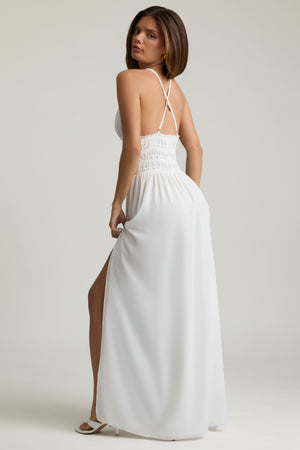 Plunge Cross-Back Maxi Dress in White