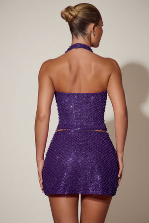 Embellished Heart-Detail A-Line Micro Mini Skirt in Purple