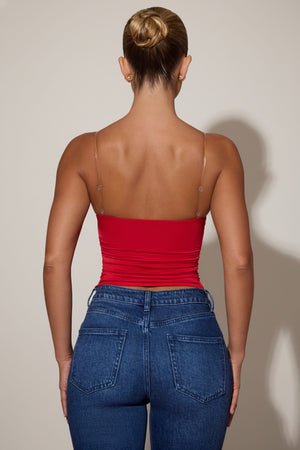 Ruched Plunge-Neck Camisole Top in Red