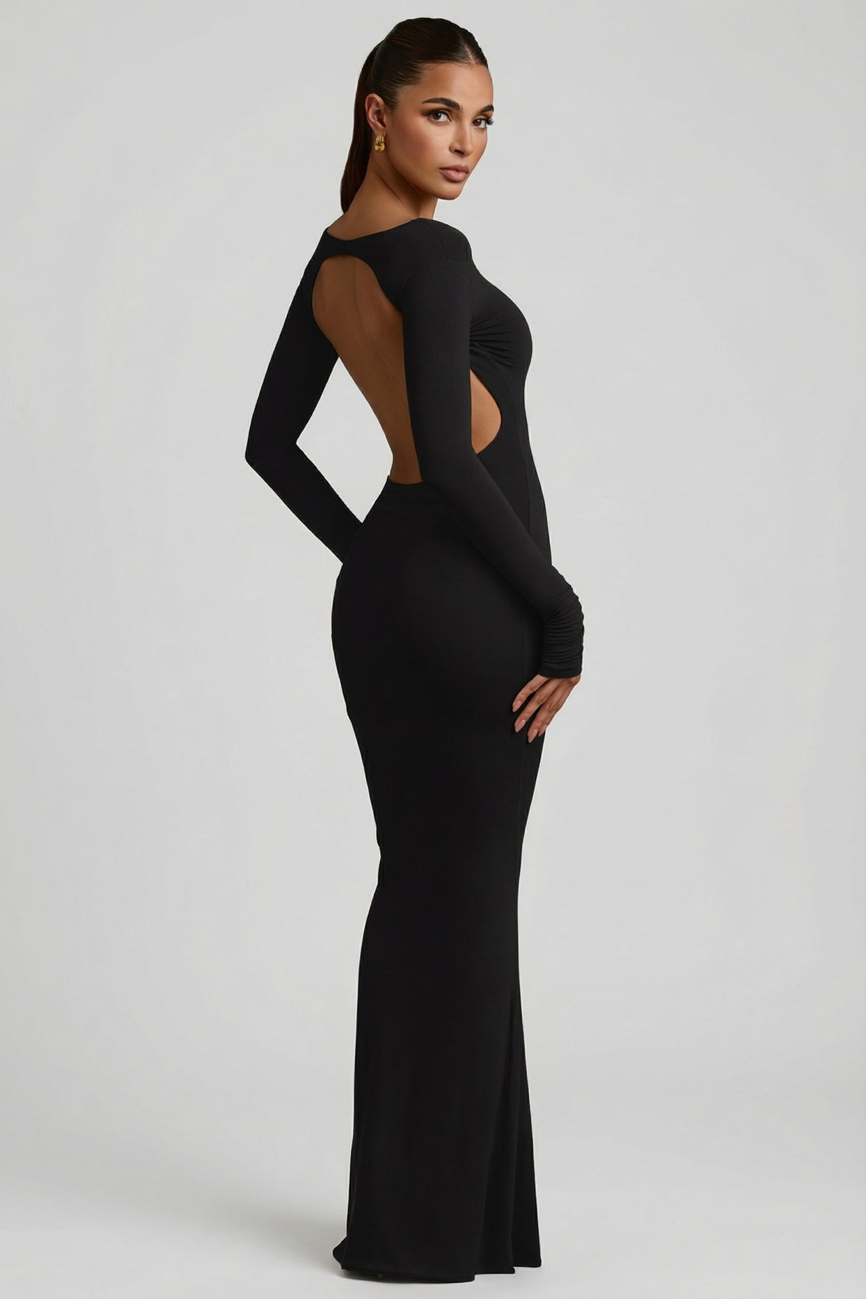 Modal Ruched Backless Maxi Dress in Black - 6