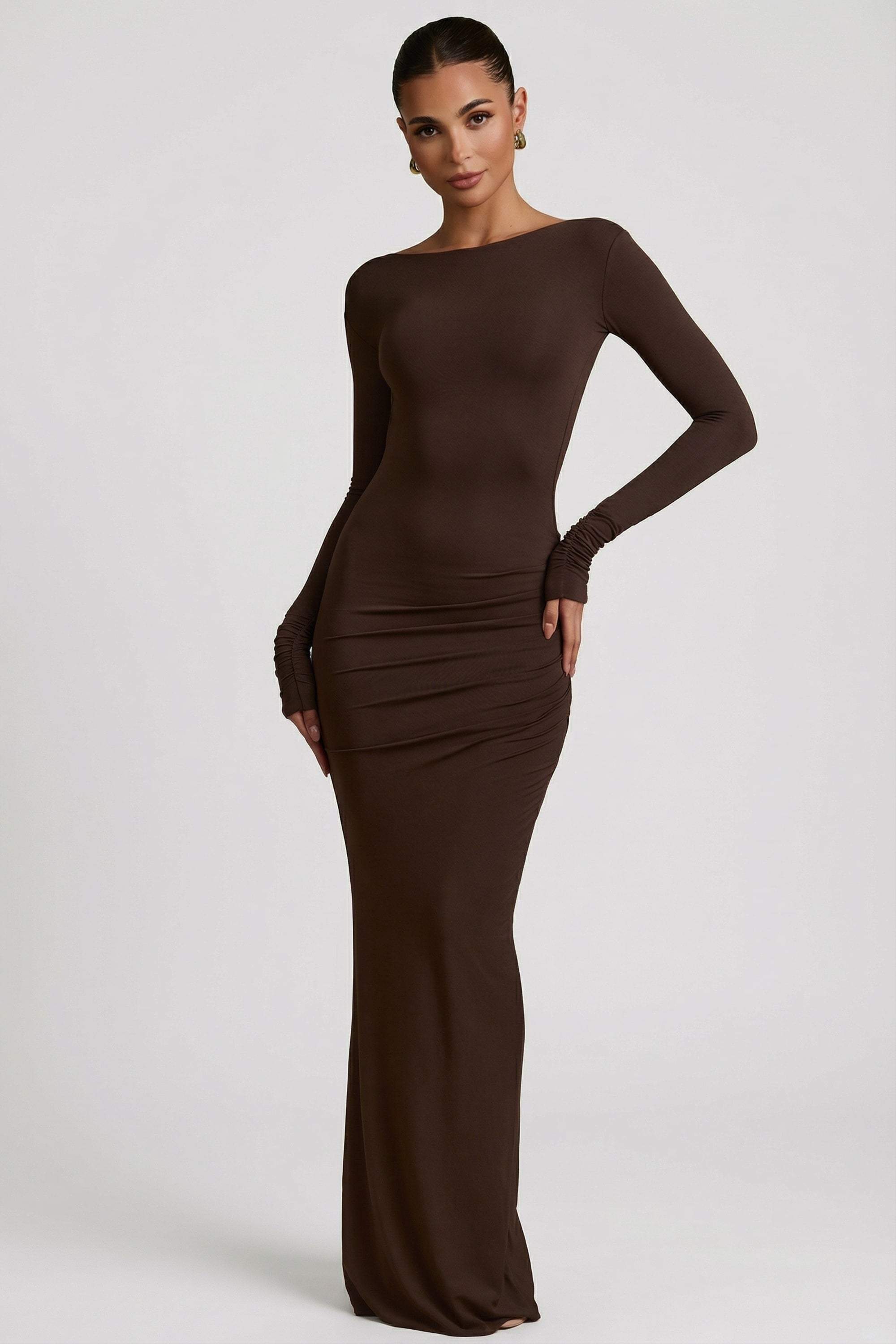 Kiah Long Sleeve Backless Maxi Dress in Black