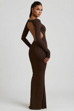 Modal Ruched backless maxi dress in chocolate brown - M | Oh Polly Modal Ruched backless maxi dress in chocolate brown - M | Oh Polly