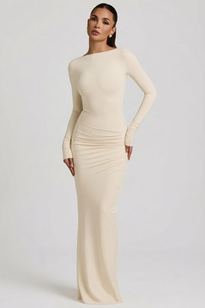 Modal Ruched Backless Maxi Dress in Ivory - XXS | Oh Polly Modal Ruched Backless Maxi Dress in Ivory - XXS | Oh Polly