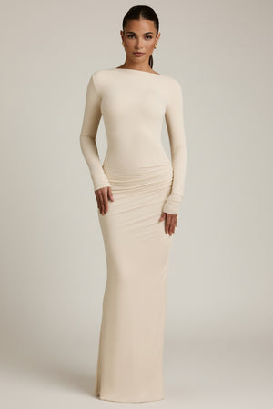 Modal Ruched Backless Maxi Dress in Ivory