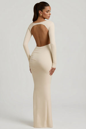 Regine Modal Ruched Backless Maxi Dress in Ivory | Oh Polly Regine Modal Ruched Backless Maxi Dress in Ivory | Oh Polly