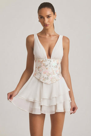 Embellished Ruffled Corset Mini Dress in Ivory - 4 | Oh Polly Embellished Ruffled Corset Mini Dress in Ivory - 4 | Oh Polly