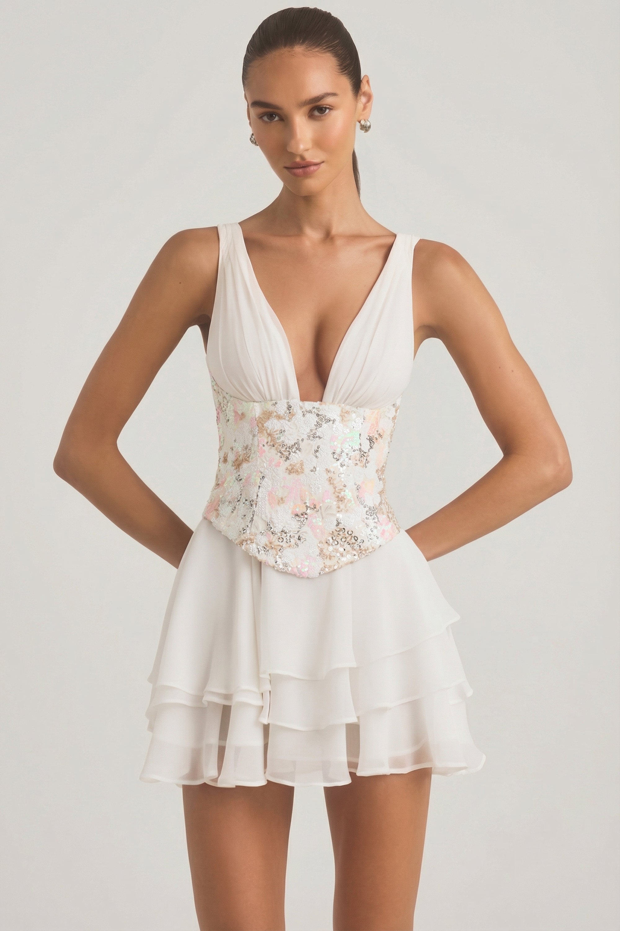oh polly embellished corset mini dress Briar in Pale Gold Pretty florals meet unique construction with the Sakura mini dress Corset Dresses - Mini &