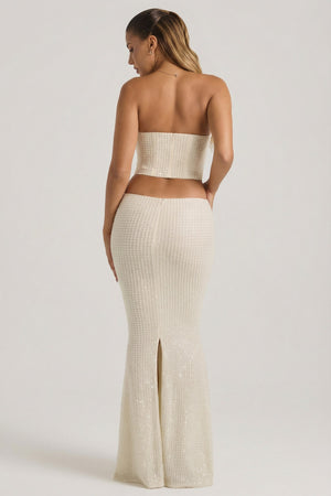 Embellished Cut-Out Draped Corset Gown in White - 6 Embellished Cut-Out Draped Corset Gown in White - 6