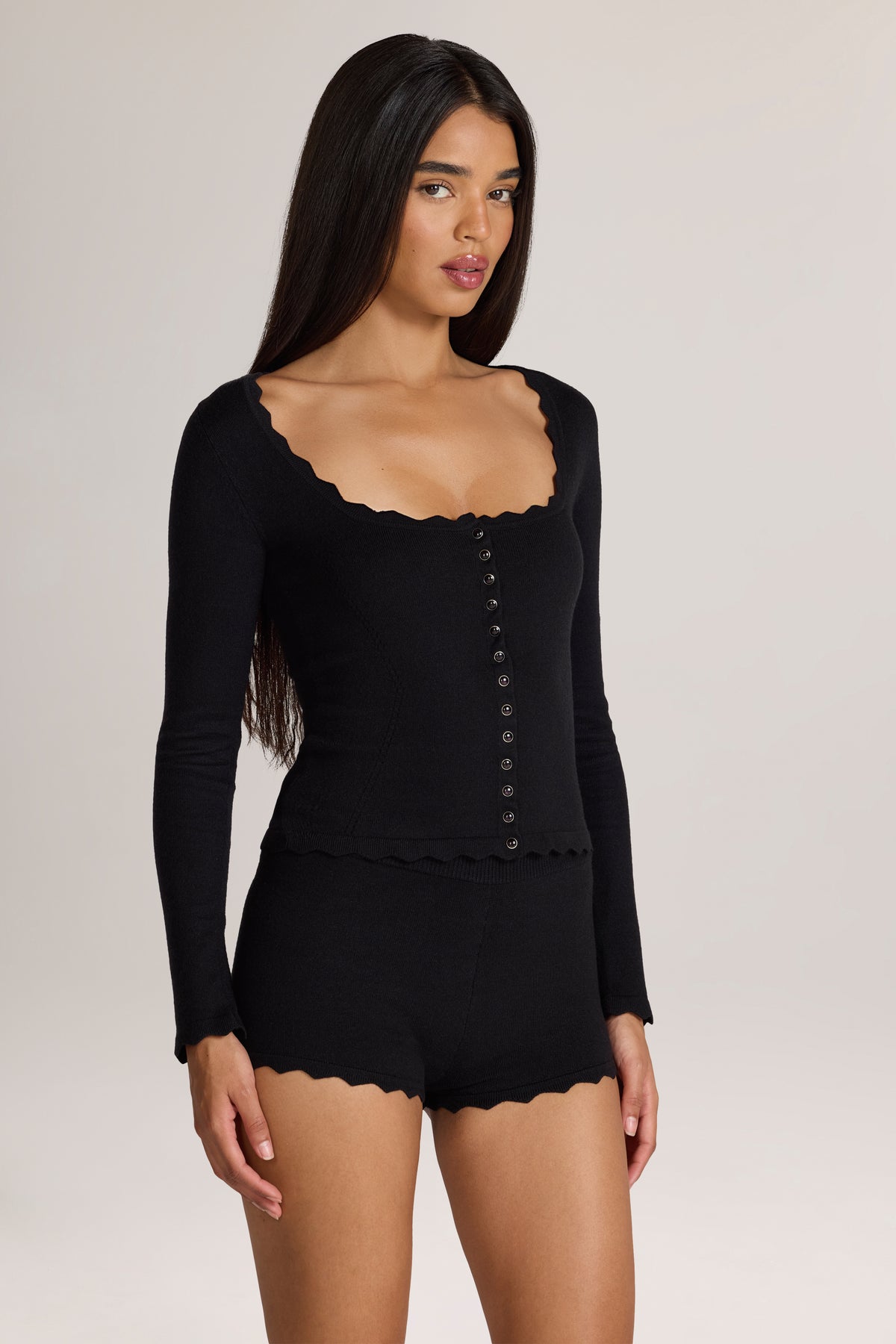 Knit Long-Sleeve Cardigan in Black