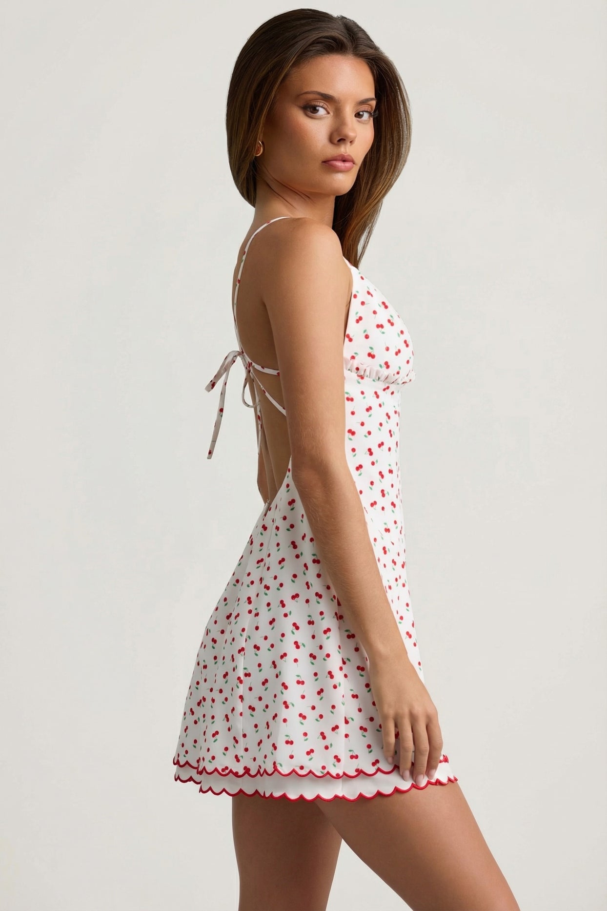 Scalloped Backless A-Line Mini Dress in Cherry Print - 4