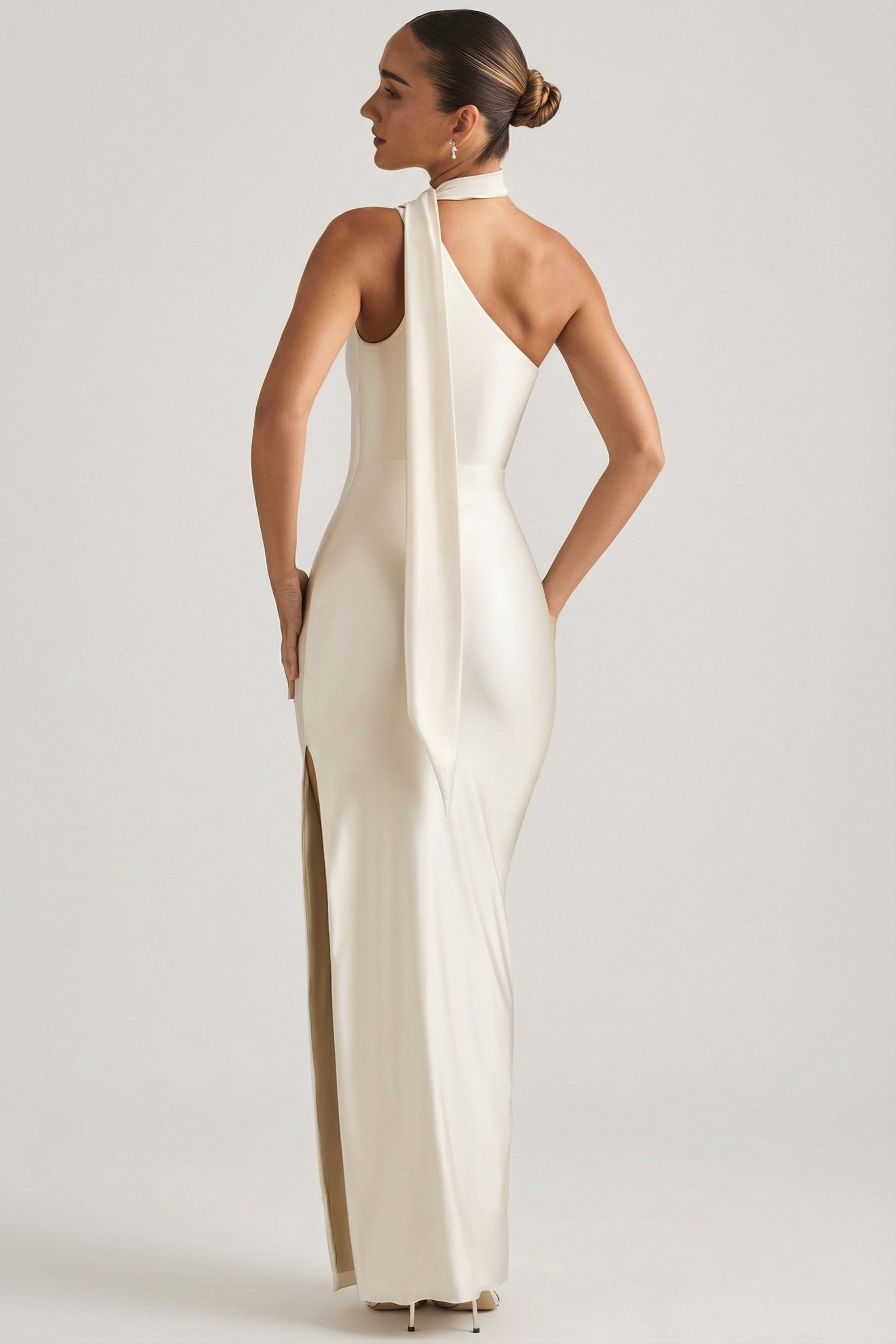 Dole Embellished Asymmetric Maxi Dress in White
