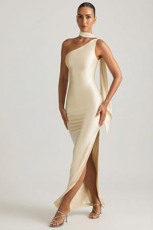 Sheril Asymmetric Scarf-Detail Maxi Dress in Ivory | Oh Polly Sheril Asymmetric Scarf-Detail Maxi Dress in Ivory | Oh Polly