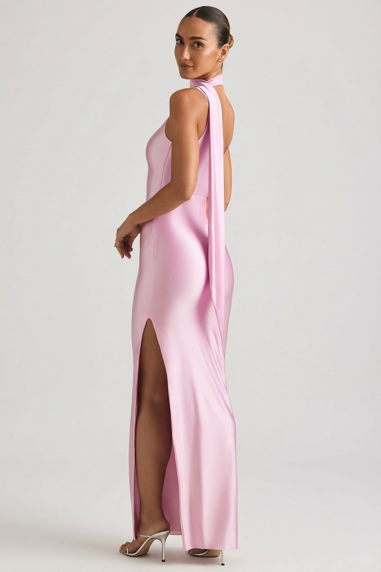 Asymmetric Scarf-Detail Maxi Dress in Soft Pink - 5