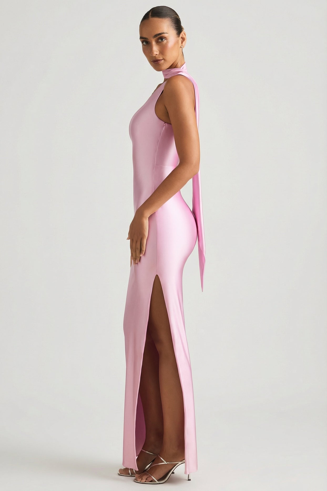 Asymmetric Scarf-Detail Maxi Dress in Soft Pink - 7