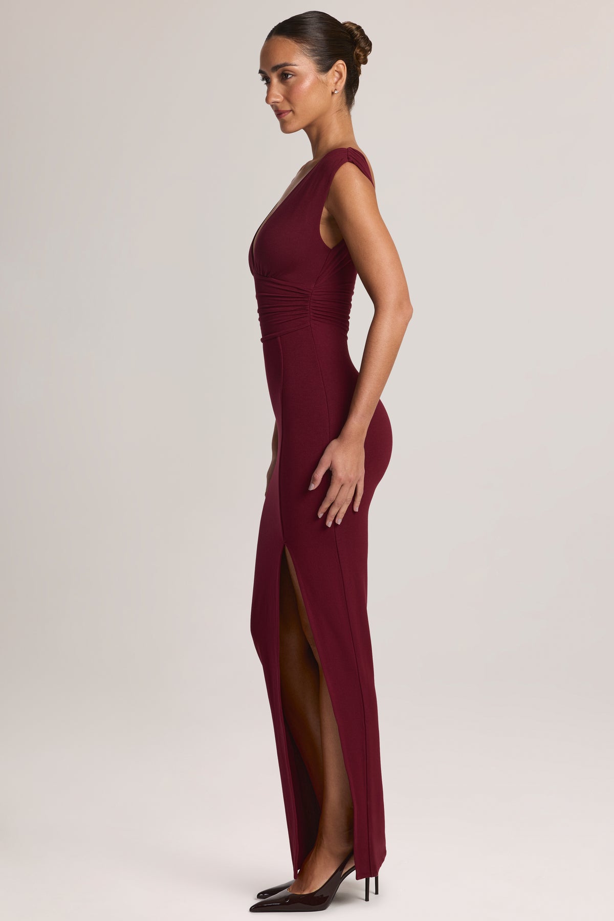 Modal Plunge-Neck Maxi Dress in Wine