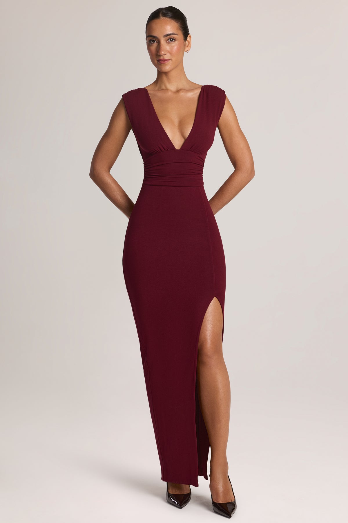 Modal Plunge-Neck Maxi Dress in Wine