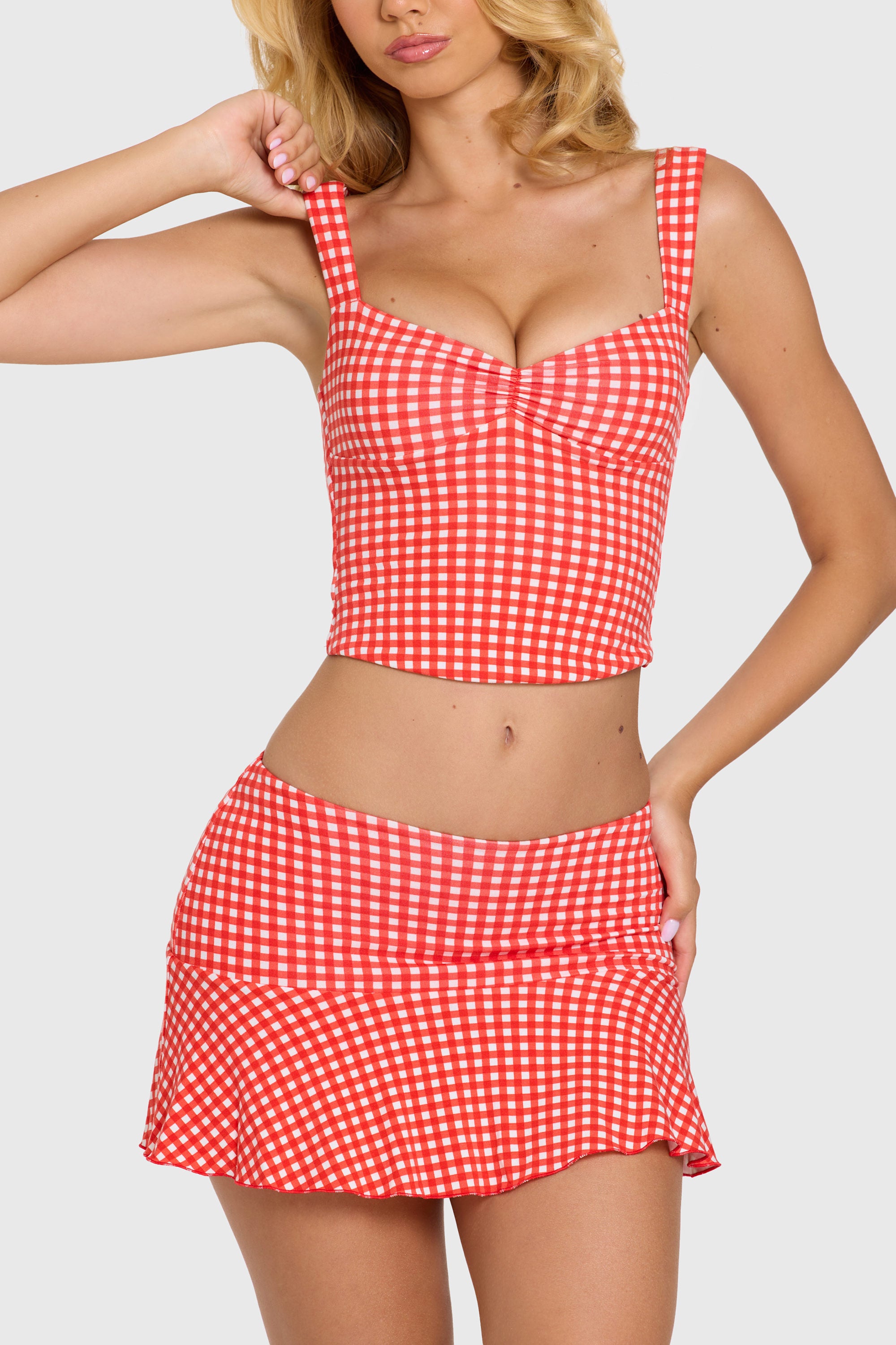 Modal Mid-Rise Skort in Red Gingham