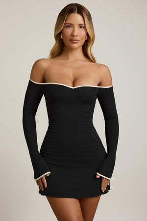 Modal Off-Shoulder A-Line Mini Dress in Black