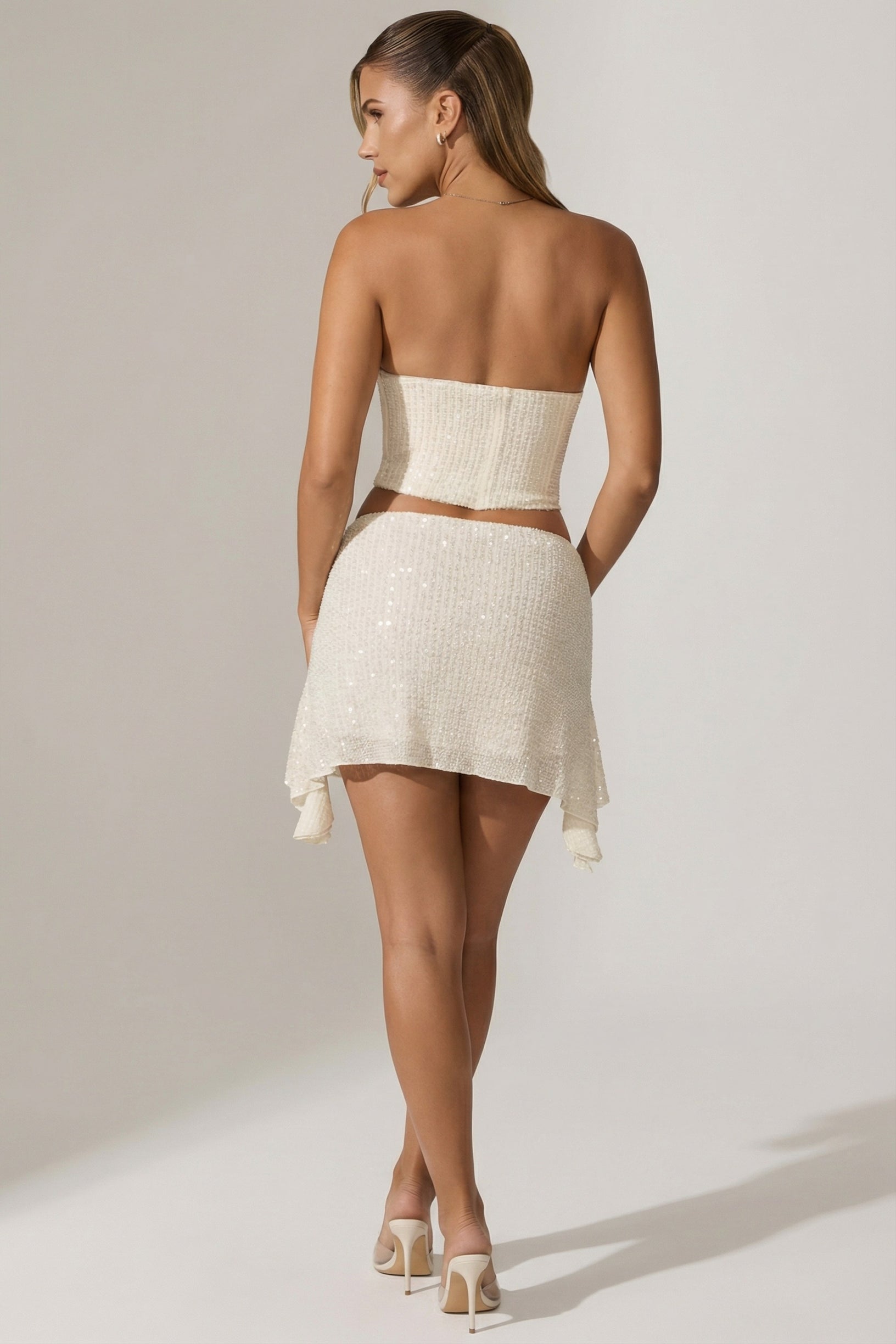 Embellished Draped Corset Top in White - 2