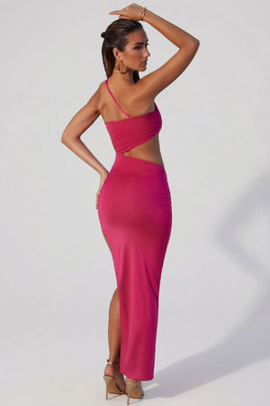 Asymmetric Neckline Ruched Cut Out Maxi Dress in Fuchsia - 14 | Oh Polly Asymmetric Neckline Ruched Cut Out Maxi Dress in Fuchsia - 14 | Oh Polly