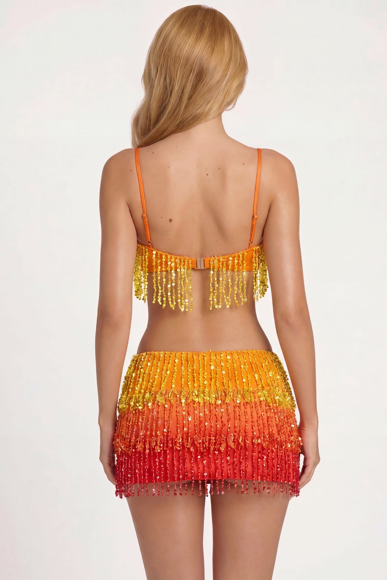 Fringed Low-Rise Mini Skirt in Orange Ombre - 4