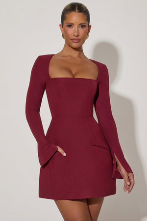Square-Neck Structured Tulip Mini Dress in Wine Red - 10 | Oh Polly Square-Neck Structured Tulip Mini Dress in Wine Red - 10 | Oh Polly