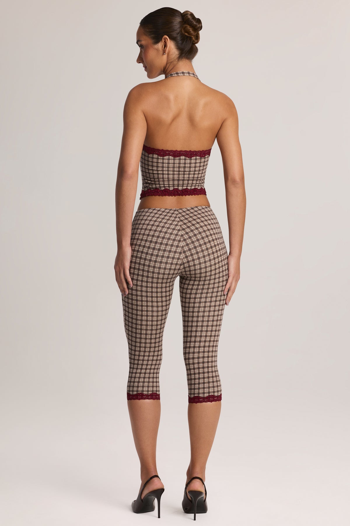 Modal Lace-Trim Capri Leggings in Square Check Print - 2
