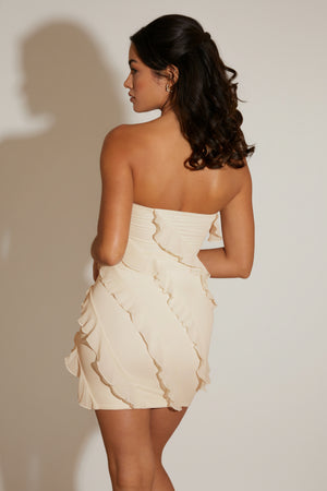 Tatiana Bandeau Ruffle Detail Mini Dress in White | Oh Polly 8 Tatiana Bandeau Ruffle Detail Mini Dress in White | Oh Polly 8